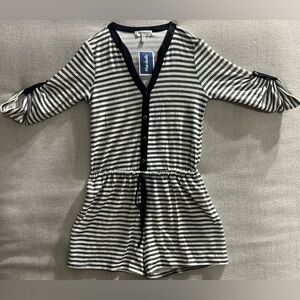 MONTEAU of Los Angeles - Soft Terry Romper - Women /Size XS (Black/White Stripe)